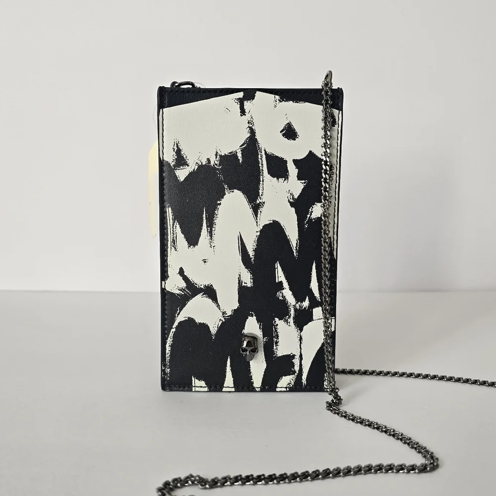 Alexander McQueen Skull Leather Phone-Case-On-Chain Black & White